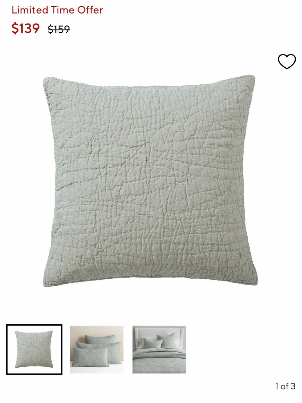 Pottery Barn Belgian Flax Linen Handcrafted euro Quilted Sham Mineral Blue